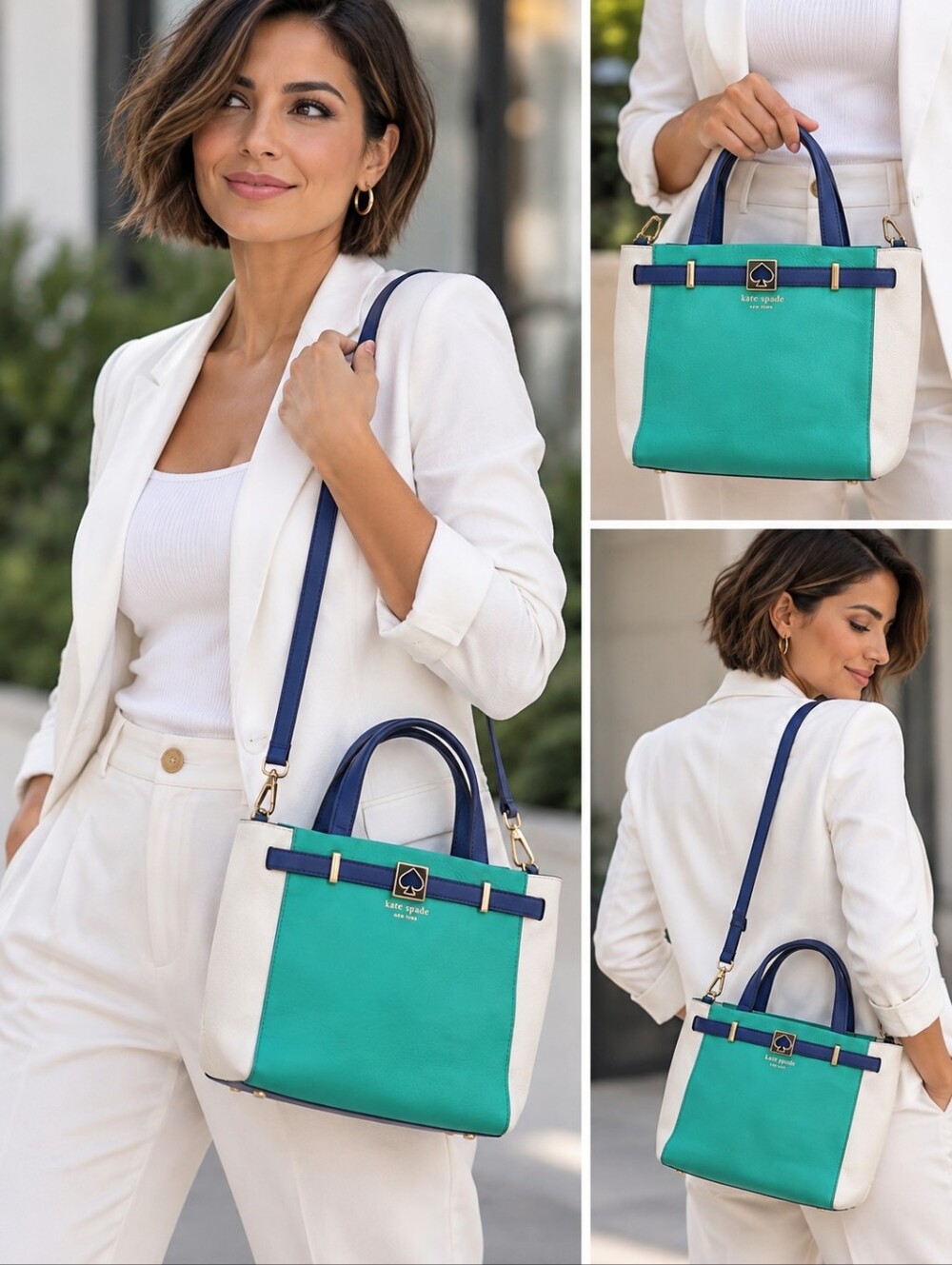 Kate Spade Turquoise, White & Navy Leather Crossbody Satchel